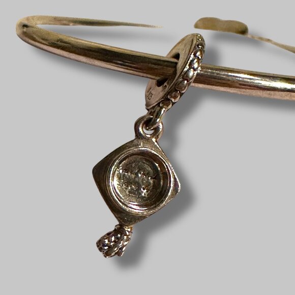 Pandora Heart Charm Sterling Silver Bangle Bracelet, w/Graduation Cap Charm, Wit - Picture 11 of 16